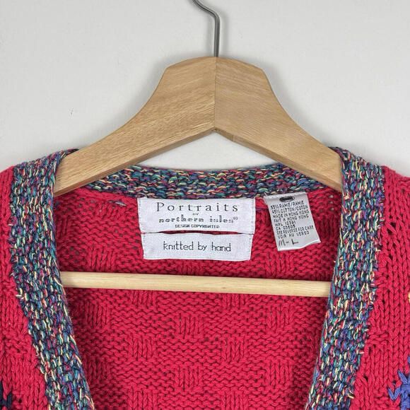 VTG Portraits Northern Isles Hand-Knit Red Wool Sweater Vest M-L Argyle Cottage - Picture 5 of 9